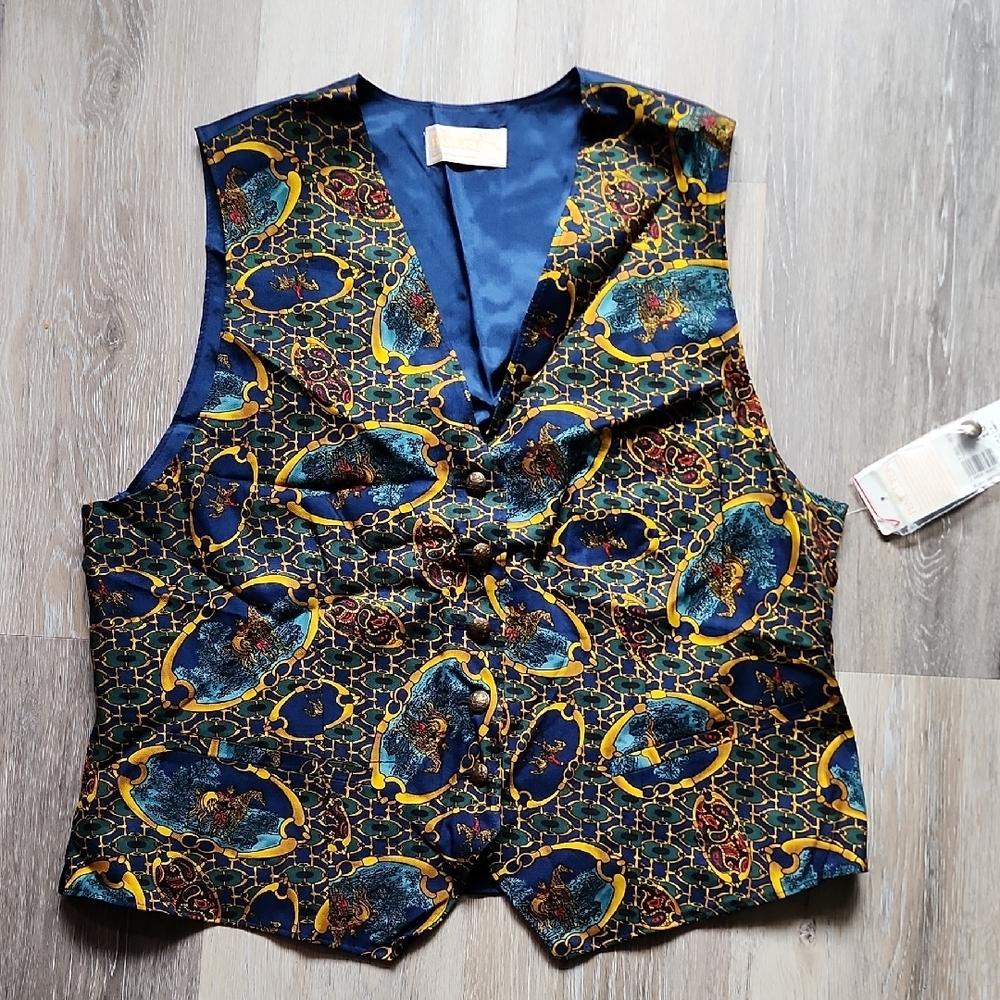 NWT Vintage Women Pendleton Sophisticated Baroque Patterned Eqestrian Vest Sz 16 - Picture 2 of 9